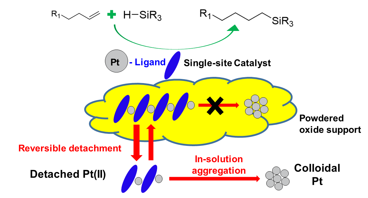 Alkene Hydrosilylation on Oxide-supported Pt-ligand Single-site Catalysts